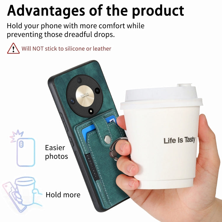 For Honor X9b Retro Skin-feel Ring Card Wallet Phone Case(Green)