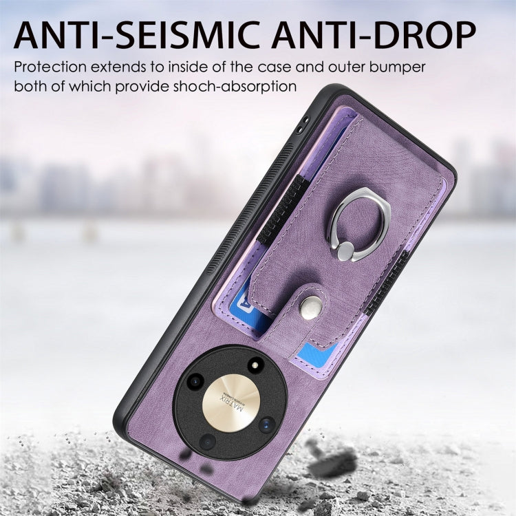 For Honor X9b Retro Skin-feel Ring Card Wallet Phone Case(Purple)