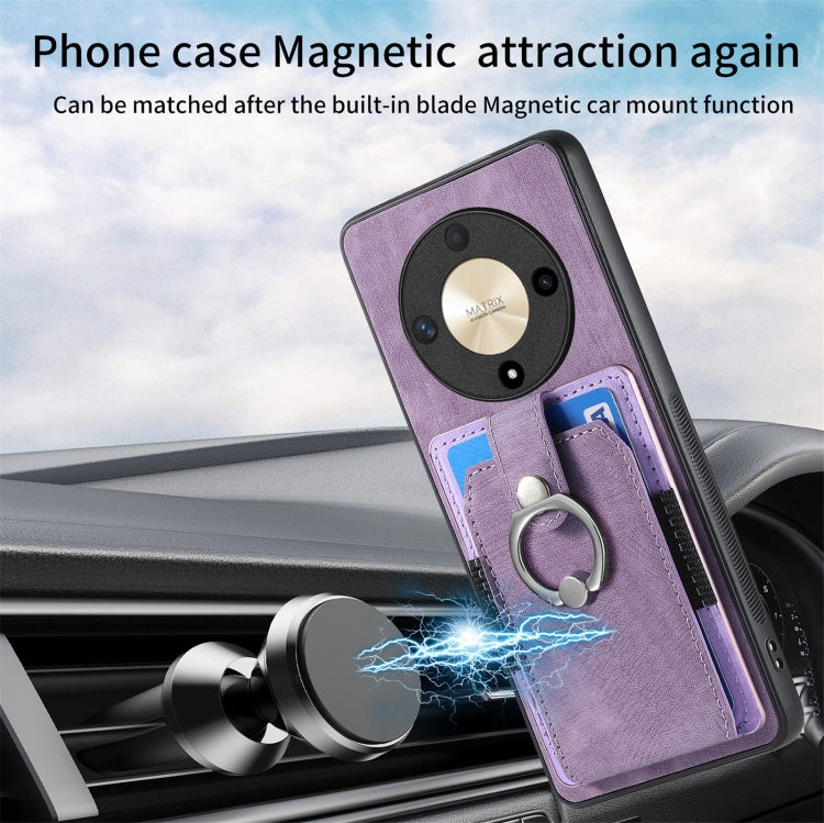 For Honor X9b Retro Skin-feel Ring Card Wallet Phone Case(Purple)