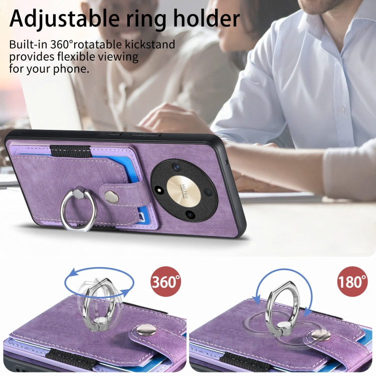 For Honor X9b Retro Skin-feel Ring Card Wallet Phone Case(Purple)