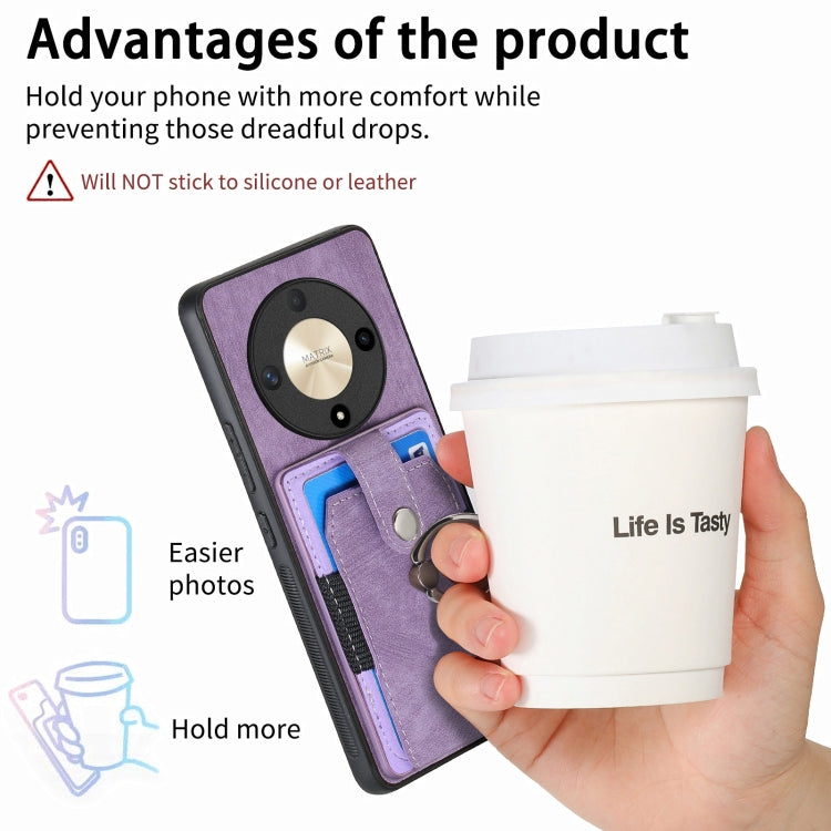 For Honor X9b Retro Skin-feel Ring Card Wallet Phone Case(Purple)