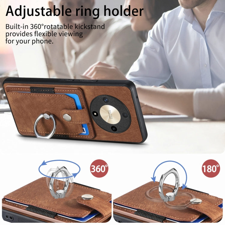 For Honor X9b Retro Skin-feel Ring Card Wallet Phone Case(Brown)