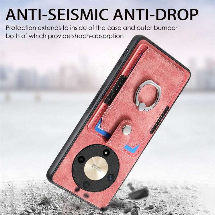 For Honor X9b Retro Skin-feel Ring Card Wallet Phone Case(Pink)