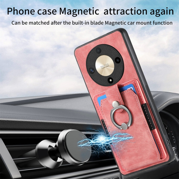 For Honor X9b Retro Skin-feel Ring Card Wallet Phone Case(Pink)