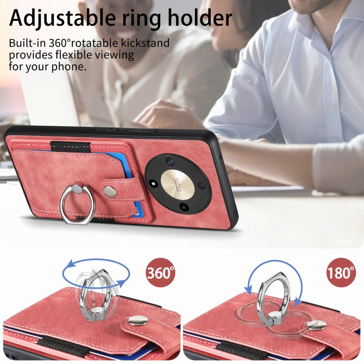 For Honor X9b Retro Skin-feel Ring Card Wallet Phone Case(Pink)