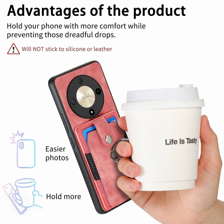 For Honor X9b Retro Skin-feel Ring Card Wallet Phone Case(Pink)