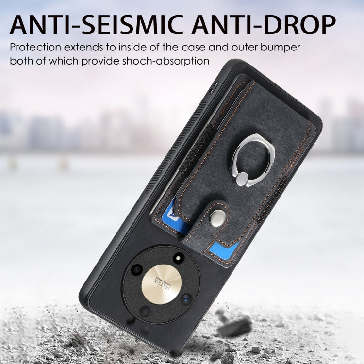 For Honor X9b Retro Skin-feel Ring Card Wallet Phone Case(Black)