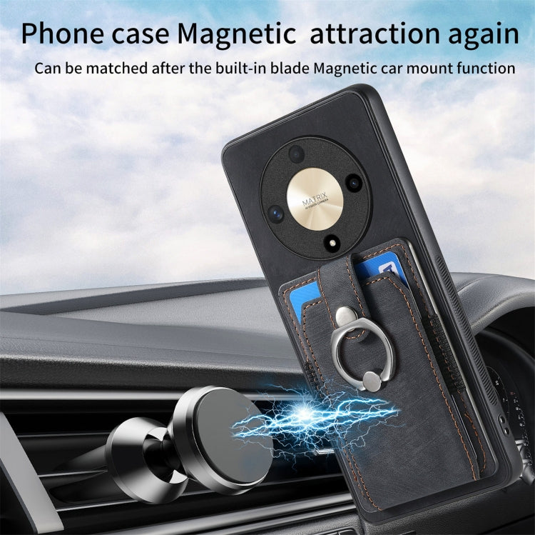 For Honor X9b Retro Skin-feel Ring Card Wallet Phone Case(Black)