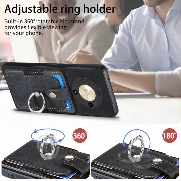 For Honor X9b Retro Skin-feel Ring Card Wallet Phone Case(Black)