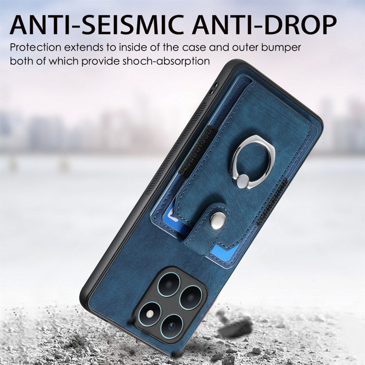 For Honor X6a Retro Skin-feel Ring Card Wallet Phone Case(Blue)