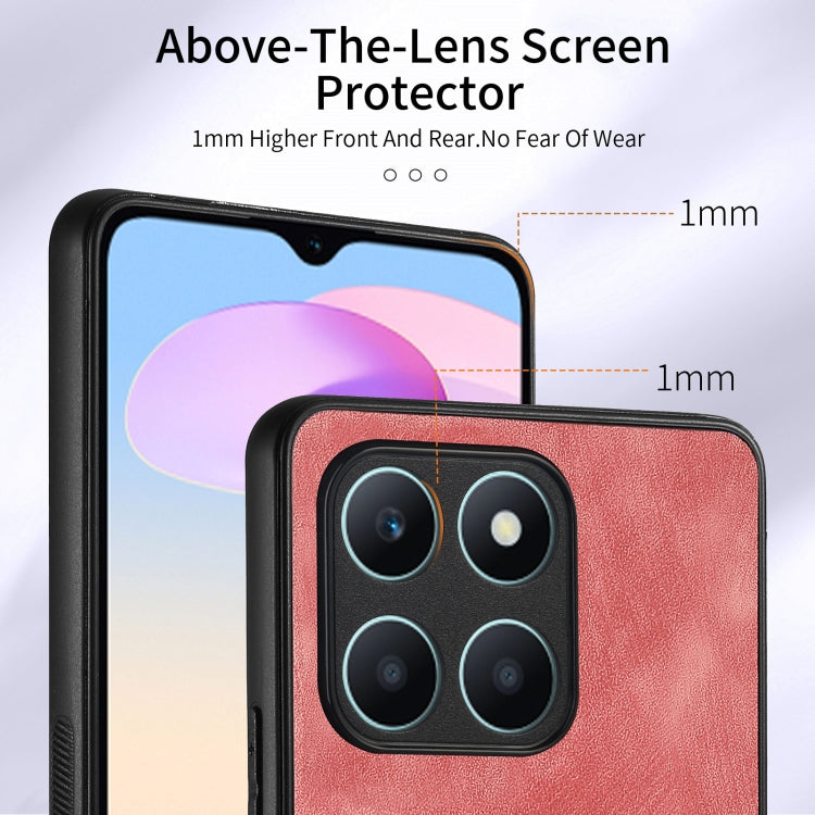 For Honor X6a Retro Skin-feel Ring Card Wallet Phone Case(Pink)