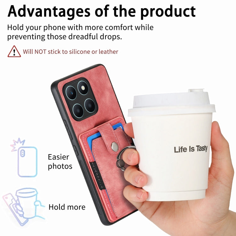 For Honor X6a Retro Skin-feel Ring Card Wallet Phone Case(Pink)