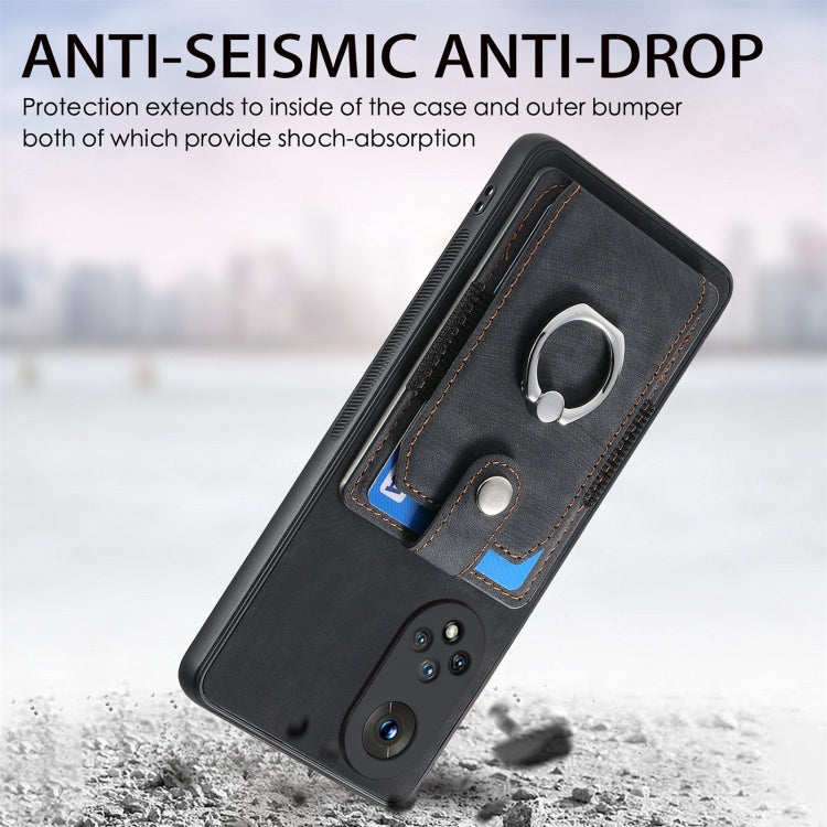 For Honor X50 Retro Skin-feel Ring Card Wallet Phone Case(Black)