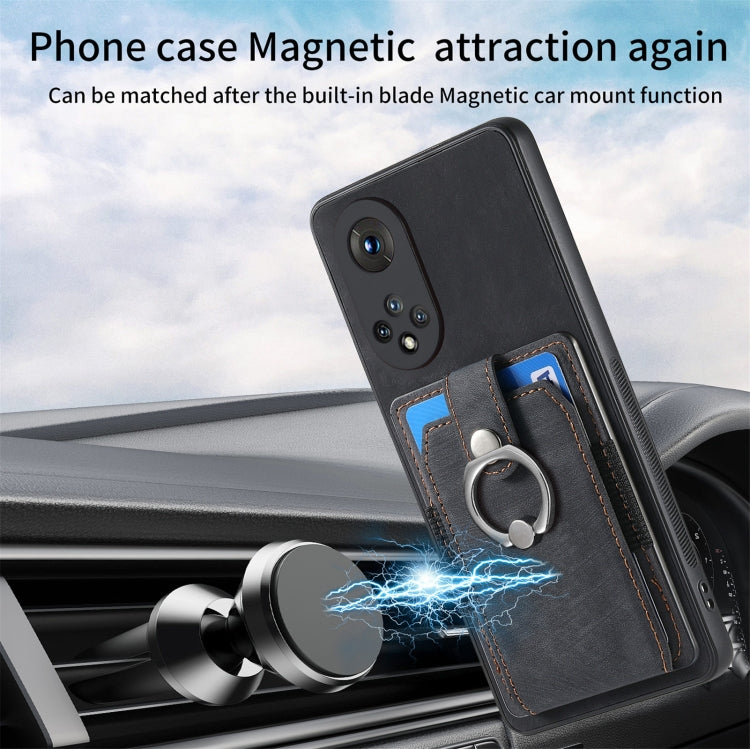 For Honor X50 Retro Skin-feel Ring Card Wallet Phone Case(Black)