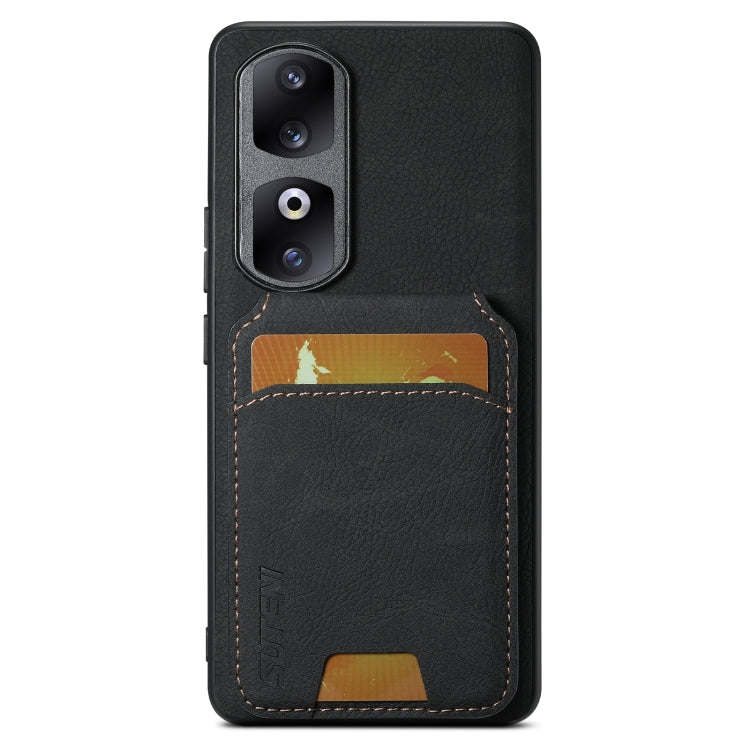 For Honor 90 Suteni H02 Litchi Leather Card Wallet Stand Back Phone Case(Black)