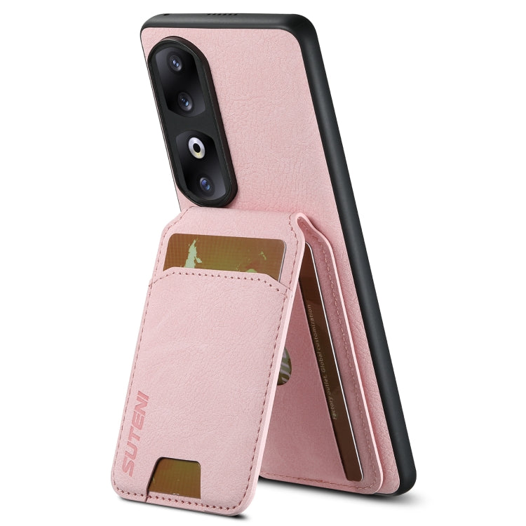 For Honor 90 Pro Suteni H02 Litchi Leather Card Wallet Stand Back Phone Case(Pink)