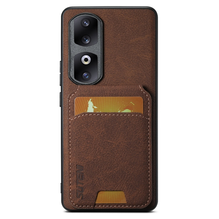 For Honor 80 Suteni H02 Litchi Leather Card Wallet Stand Back Phone Case(Brown)