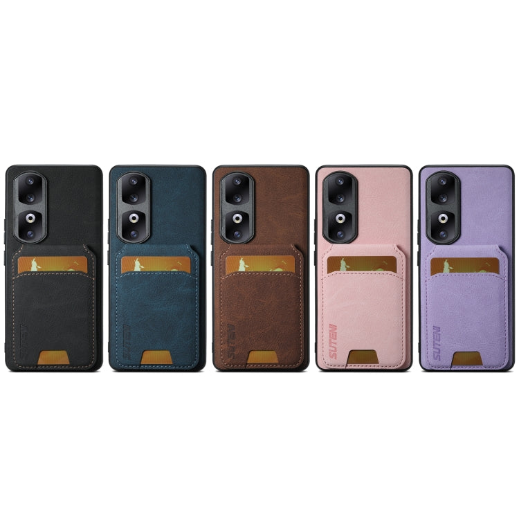 For Honor 80 Suteni H02 Litchi Leather Card Wallet Stand Back Phone Case(Pink)