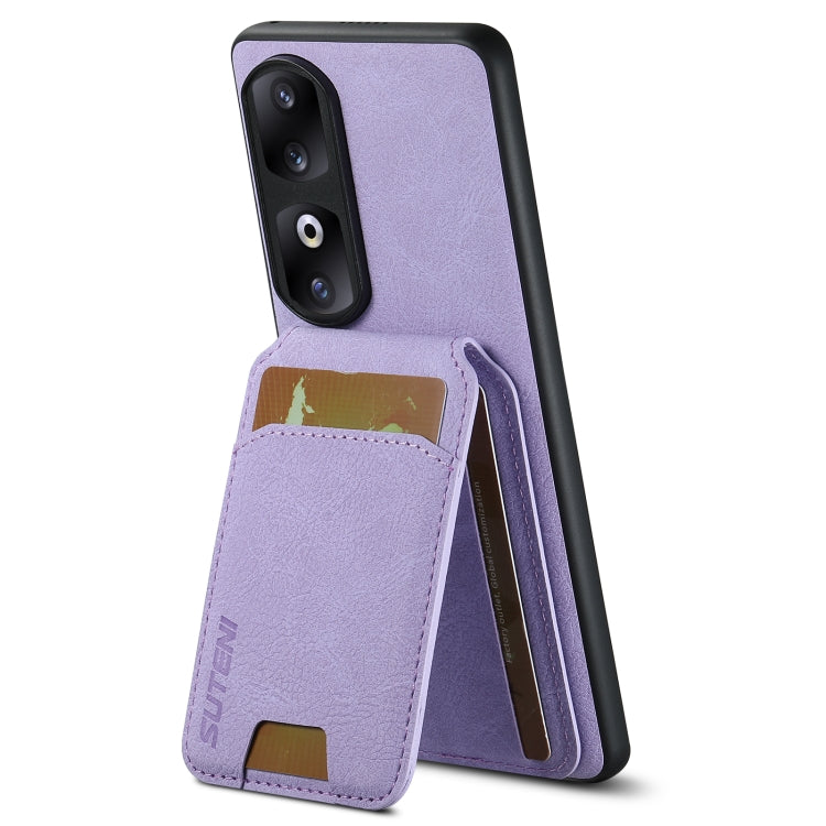 For Honor 80 Suteni H02 Litchi Leather Card Wallet Stand Back Phone Case(Purple)