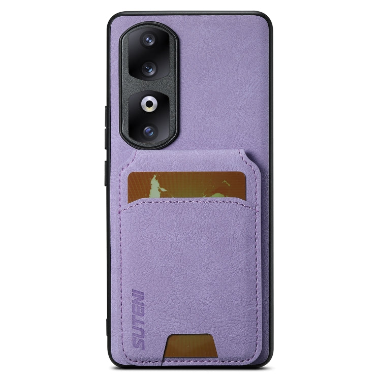 For Honor 70 Pro Suteni H02 Litchi Leather Card Wallet Stand Back Phone Case(Purple)