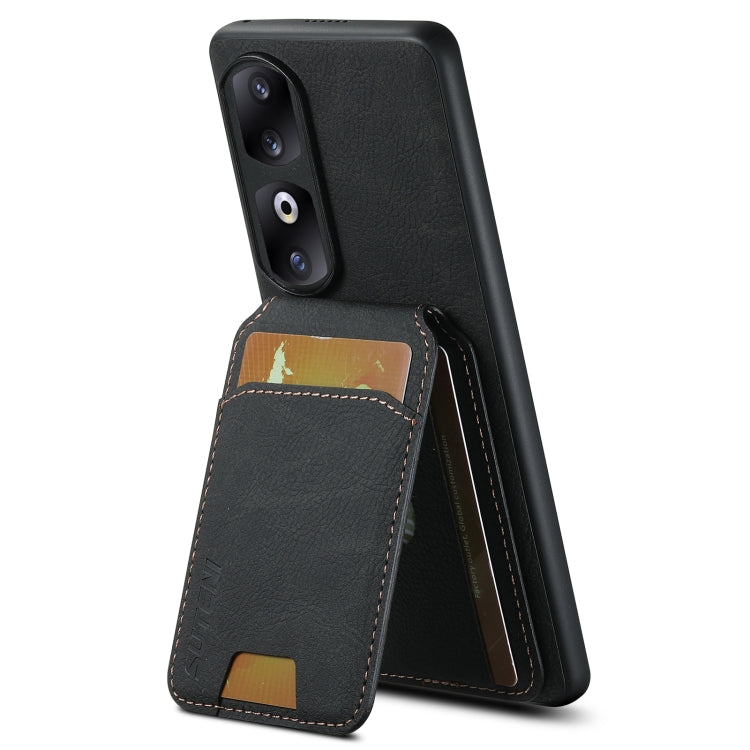 For Honor 60 Suteni H02 Litchi Leather Card Wallet Stand Back Phone Case(Black)
