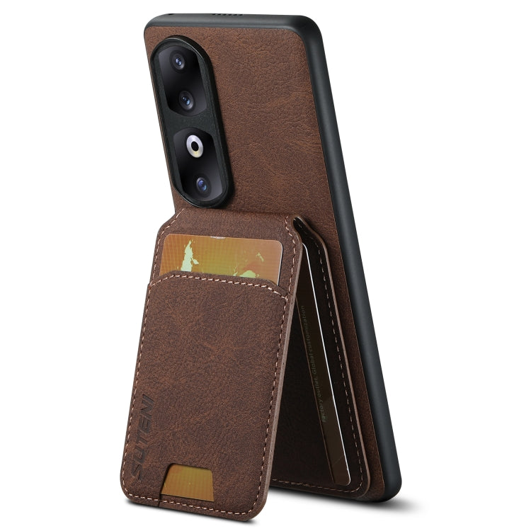 For Honor 60 Suteni H02 Litchi Leather Card Wallet Stand Back Phone Case(Brown)