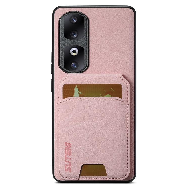 For Honor 60 Pro Suteni H02 Litchi Leather Card Wallet Stand Back Phone Case(Pink)