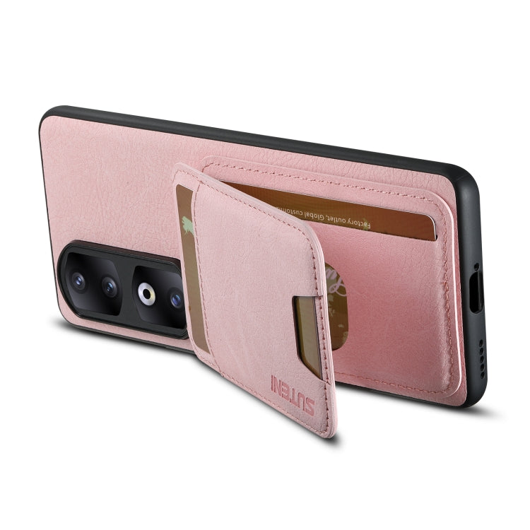 For Honor 60 Pro Suteni H02 Litchi Leather Card Wallet Stand Back Phone Case(Pink)