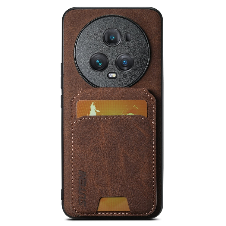 For Honor Magic4 Pro Suteni H02 Litchi Leather Card Wallet Stand Back Phone Case(Brown)