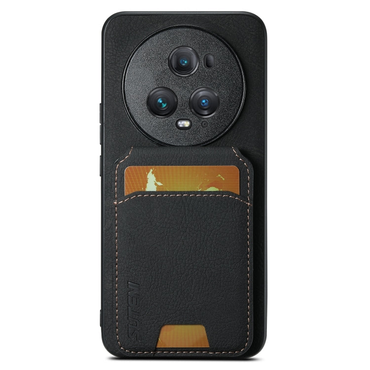 For Honor Magic5 Suteni H02 Litchi Leather Card Wallet Stand Back Phone Case(Black)