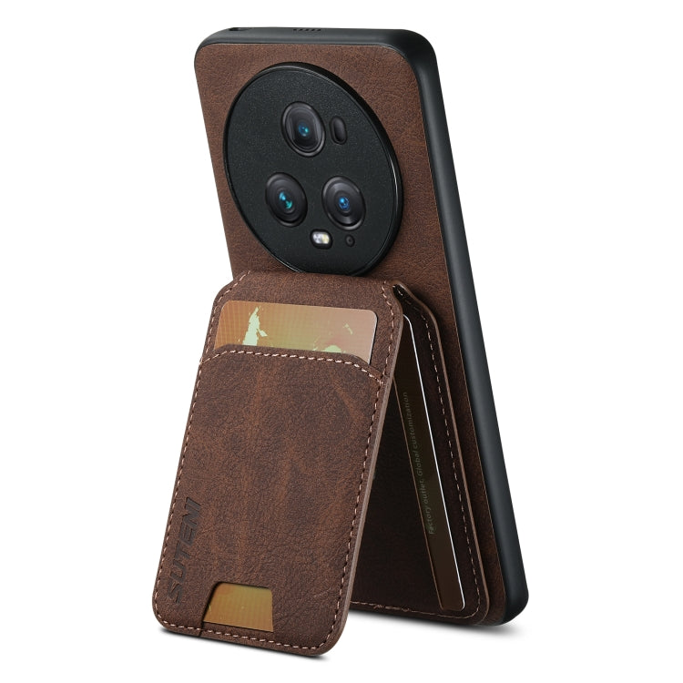 For Honor Magic5 Suteni H02 Litchi Leather Card Wallet Stand Back Phone Case(Brown)