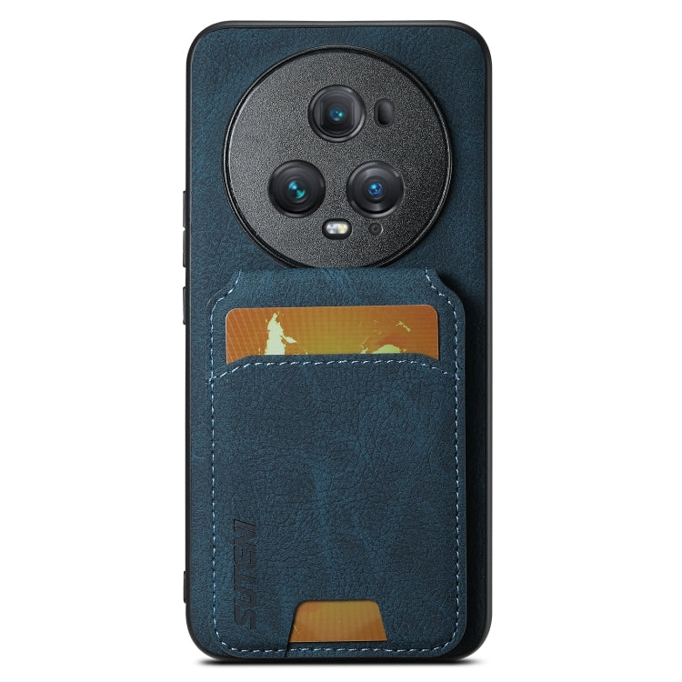 For Honor Magic5 Suteni H02 Litchi Leather Card Wallet Stand Back Phone Case(Blue)