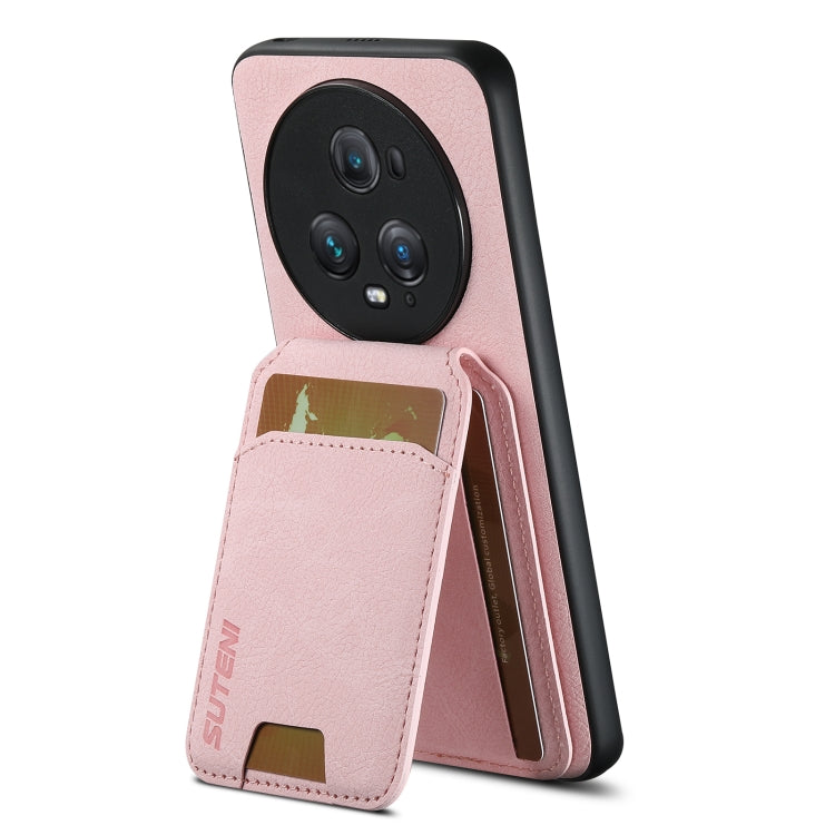 For Honor Magic5 Pro Suteni H02 Litchi Leather Card Wallet Stand Back Phone Case(Pink)