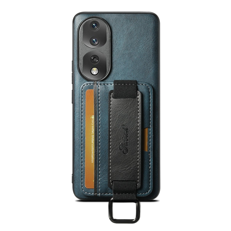 For Honor 80 Pro Suteni H13 Card Wallet Wrist Strap Holder PU Phone Case(Blue)