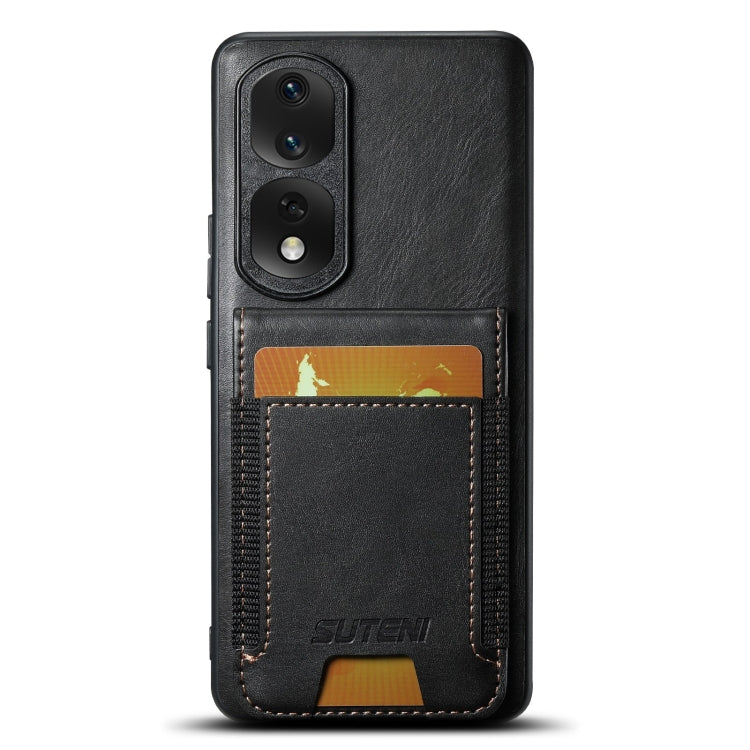 For Honor 80 Pro Suteni H03 Oil Wax Leather Wallet Stand Back Phone Case(Black)