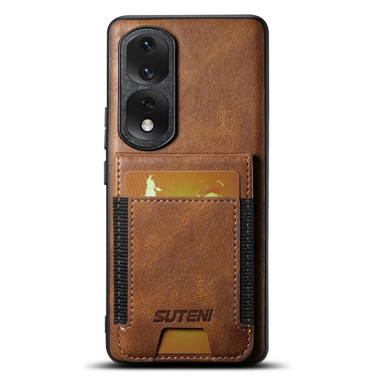 For Honor 80 Pro Suteni H03 Oil Wax Leather Wallet Stand Back Phone Case(Brown)