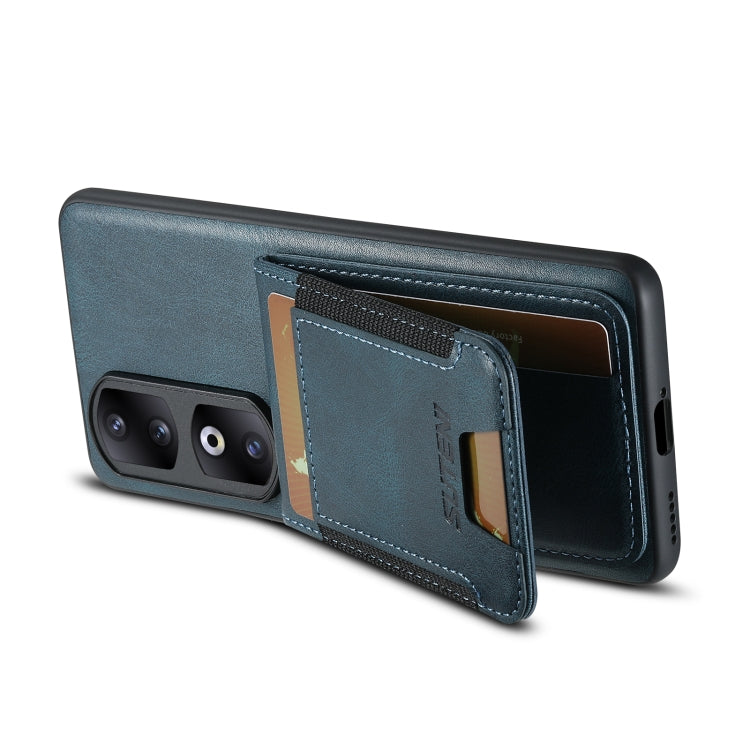 For Honor 80 Pro Suteni H03 Oil Wax Leather Wallet Stand Back Phone Case(Blue)