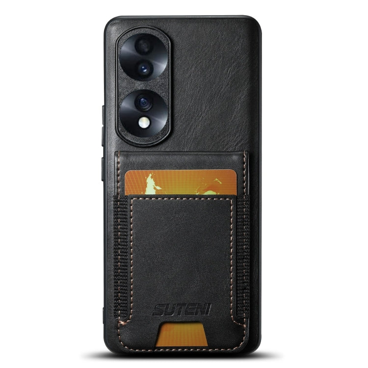 For Honor 70 Suteni H03 Oil Wax Leather Wallet Stand Back Phone Case(Black)