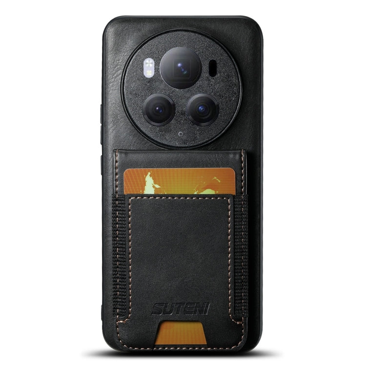 For Honor Magic6 Suteni H03 Oil Wax Leather Wallet Stand Back Phone Case(Black)