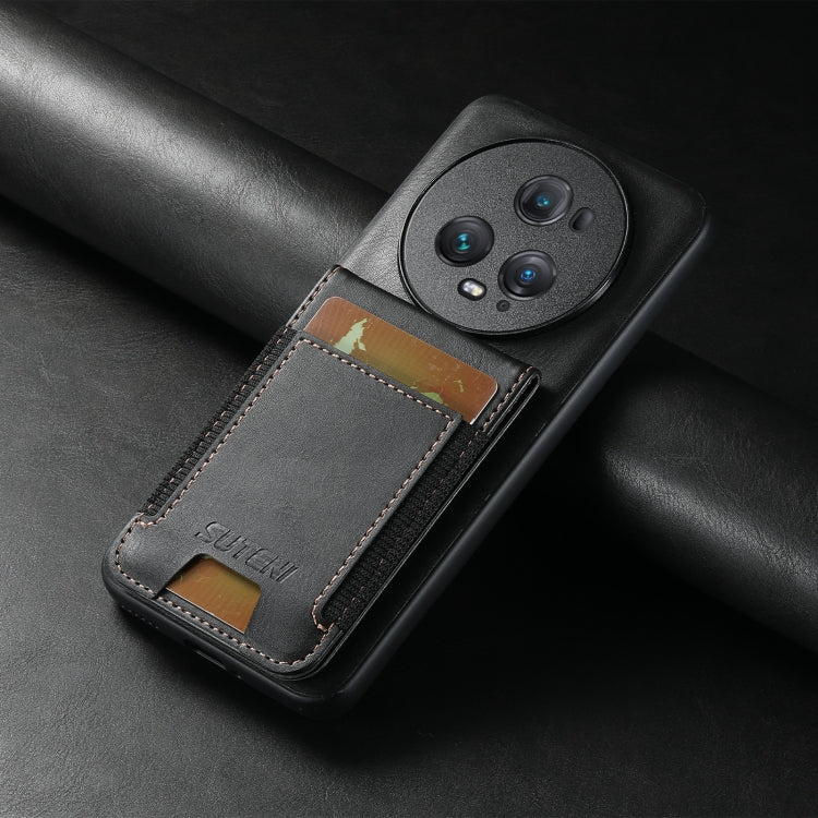 For Honor Magic6 Suteni H03 Oil Wax Leather Wallet Stand Back Phone Case(Black)