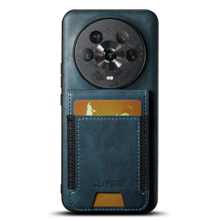 For Honor Magic4 Suteni H03 Oil Wax Leather Wallet Stand Back Phone Case(Blue)