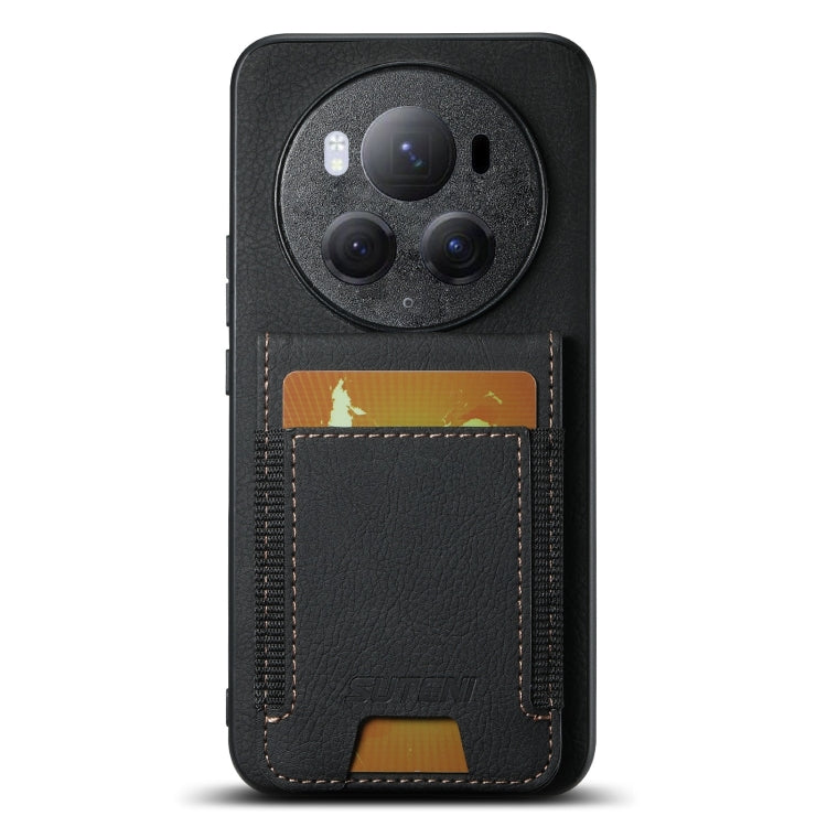 For Honor Magic6 Suteni H03 Litchi Leather Card Bag Stand Back Phone Case(Black)