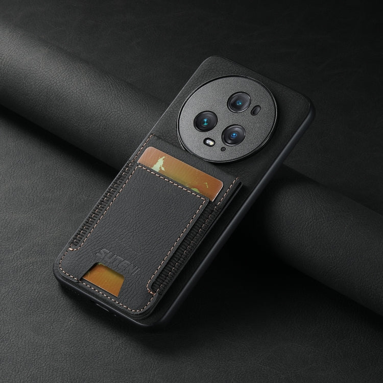 For Honor Magic6 Suteni H03 Litchi Leather Card Bag Stand Back Phone Case(Black)