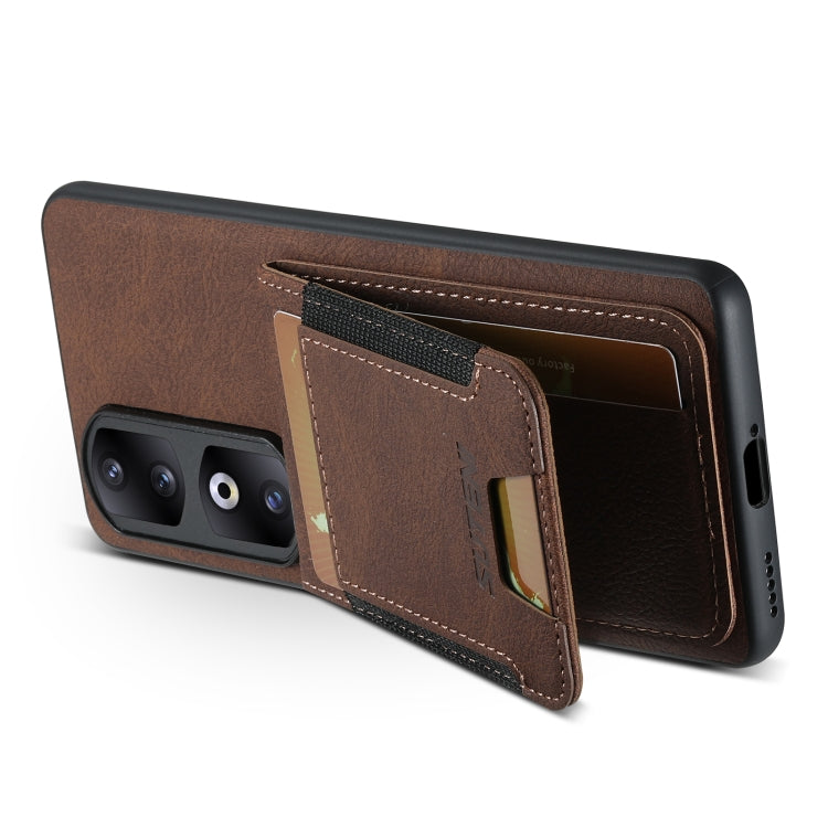 For Honor 90 Pro Suteni H03 Litchi Leather Card Bag Stand Back Phone Case(Brown)