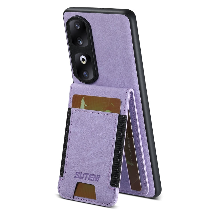 For Honor 60 Pro Suteni H03 Litchi Leather Card Bag Stand Back Phone Case(Purple)