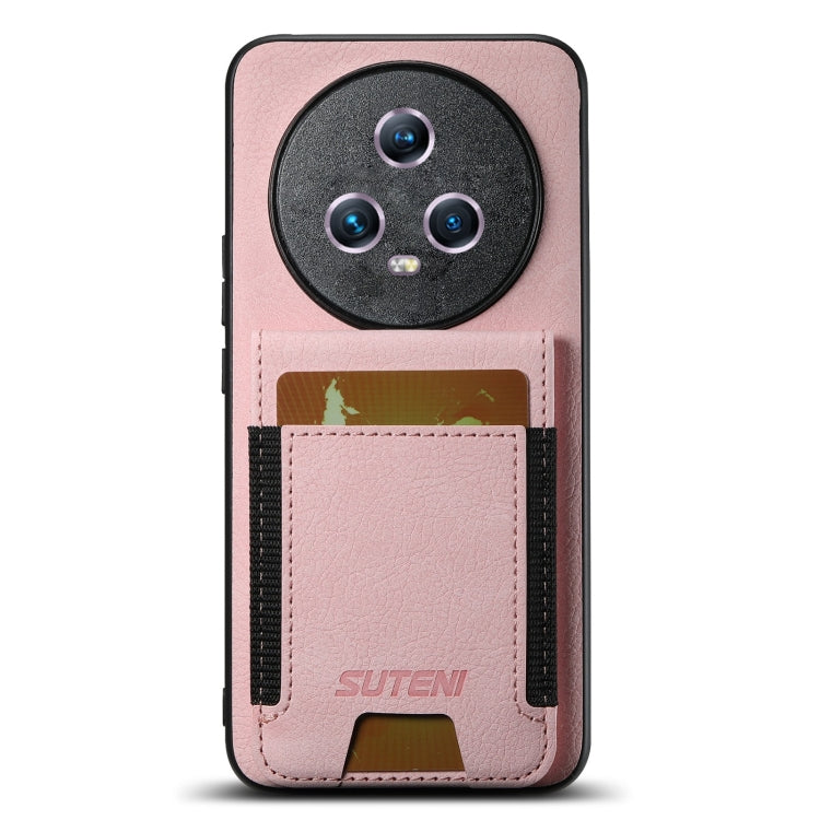 For Honor Magic5 Suteni H03 Litchi Leather Card Bag Stand Back Phone Case(Pink)