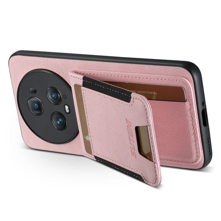 For Honor Magic5 Suteni H03 Litchi Leather Card Bag Stand Back Phone Case(Pink)