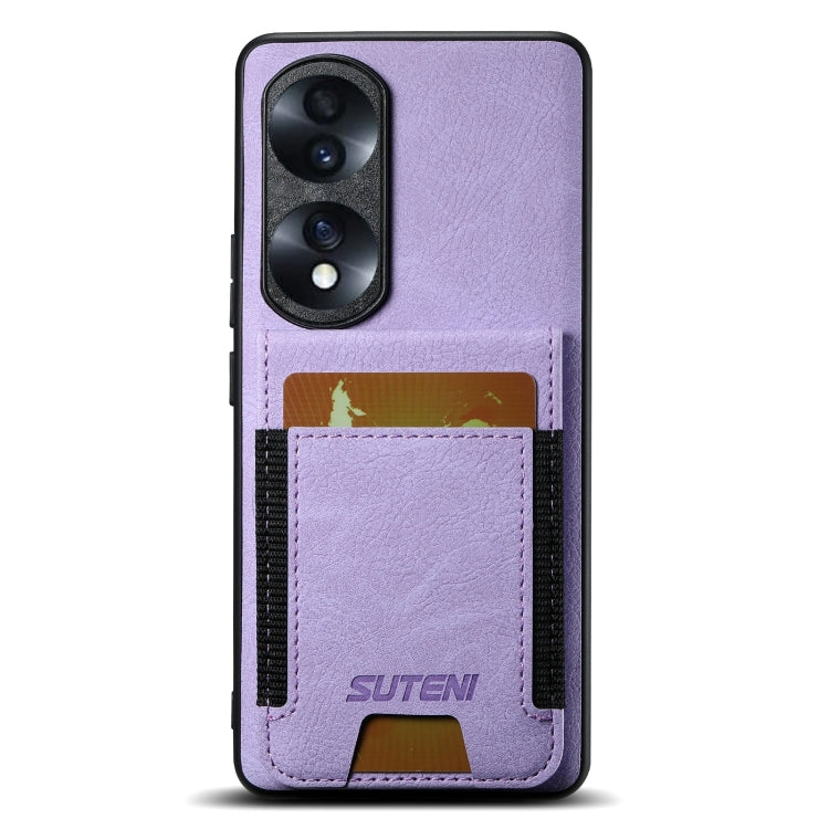 For Honor 70 Suteni H03 Litchi Leather Card Bag Stand Back Phone Case(Purple)