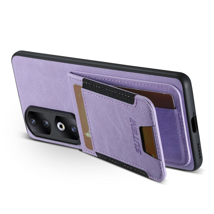 For Honor 70 Suteni H03 Litchi Leather Card Bag Stand Back Phone Case(Purple)