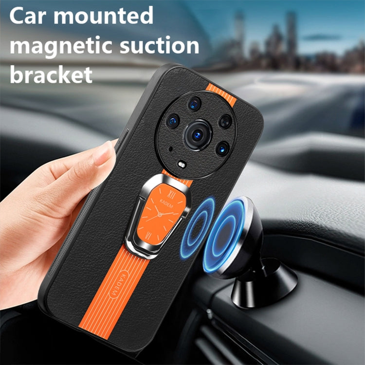 For Honor Magic3 Pro Magnetic Litchi Leather Back Phone Case with Holder(Orange)
